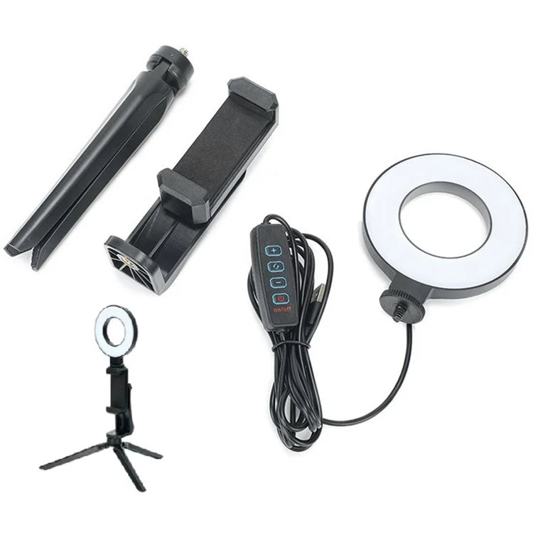 48-LED Ring Light USB Plug Fill Light with Phone Clip + Desktop Tripod for Live Broadcast