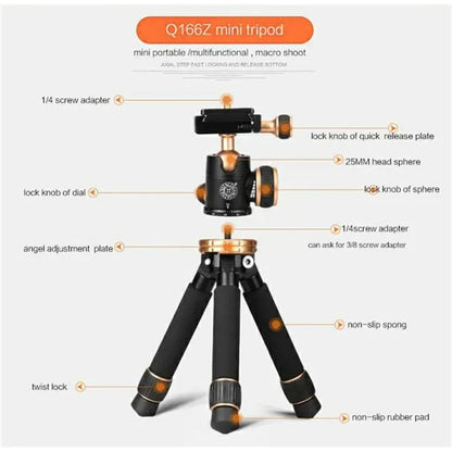 QZSD Q166Z Mini Portable Aluminum Alloy+ABS SLR Camera Stand Desktop Tripod