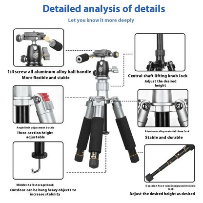 QZSD Q166D SLR Camera Desktop Stand Aluminum Alloy Telescopic Photography Tripod