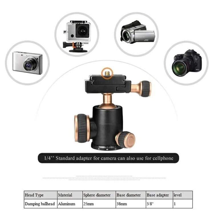 QZSD Q166 21-55cm Adjustable Height CNC Aluminum Alloy Mini Desktop Tripod with Ball Pan Head
