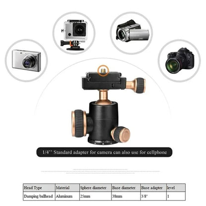 QZSD Q166 21-55cm Adjustable Height CNC Aluminum Alloy Mini Desktop Tripod with Ball Pan Head