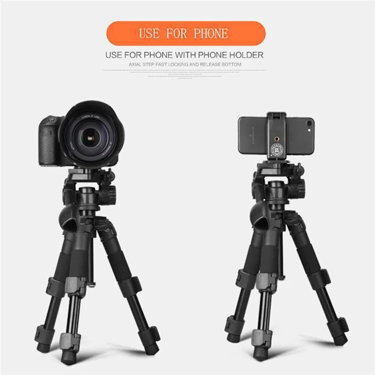 QZSD Damping Panhead Adjustable Height Aluminum Alloy Mini Tripod with Level and Compass