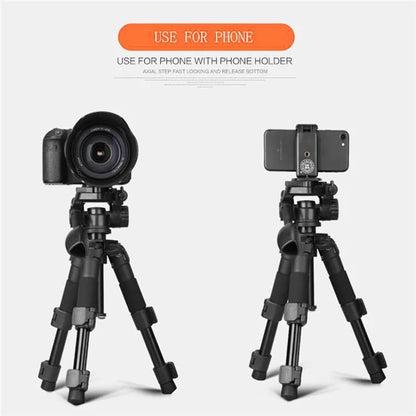 QZSD Damping Panhead Adjustable Height Aluminum Alloy Mini Tripod with Level and Compass
