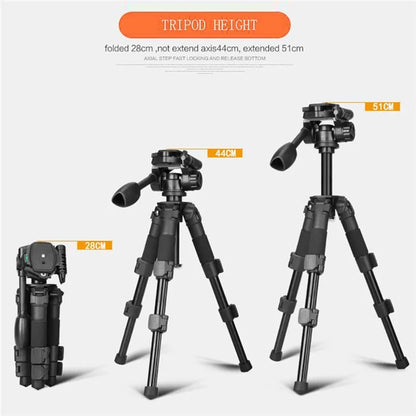 QZSD Damping Panhead Adjustable Height Aluminum Alloy Mini Tripod with Level and Compass