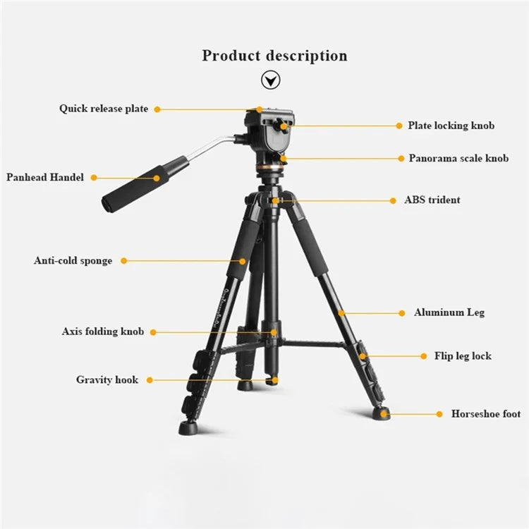 QZSD Q111S 152cm SLR Camera DV Floor Stand Telescopic Live Streaming Photography Tripod