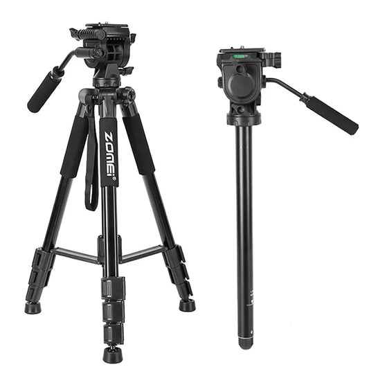 ZOMEI Q310 Photo Tripod Fluid Head Bracket 4-Section Large Size High Load-Bearing Mobile Phone Camera Universal, Black
