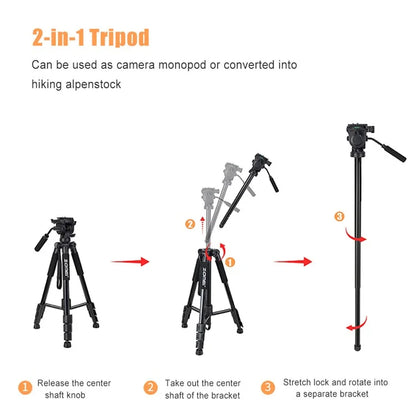 ZOMEI Q310 Photo Tripod Fluid Head Bracket 4-Section Large Size High Load-Bearing Mobile Phone Camera Universal, Black