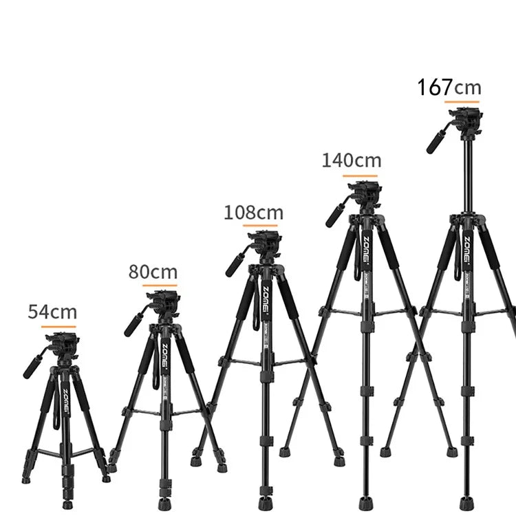 ZOMEI Q310 Photo Tripod Fluid Head Bracket 4-Section Large Size High Load-Bearing Mobile Phone Camera Universal, Black