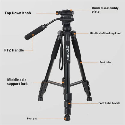 ZOMEI Q310 Photo Tripod Fluid Head Bracket 4-Section Large Size High Load-Bearing Mobile Phone Camera Universal, Black