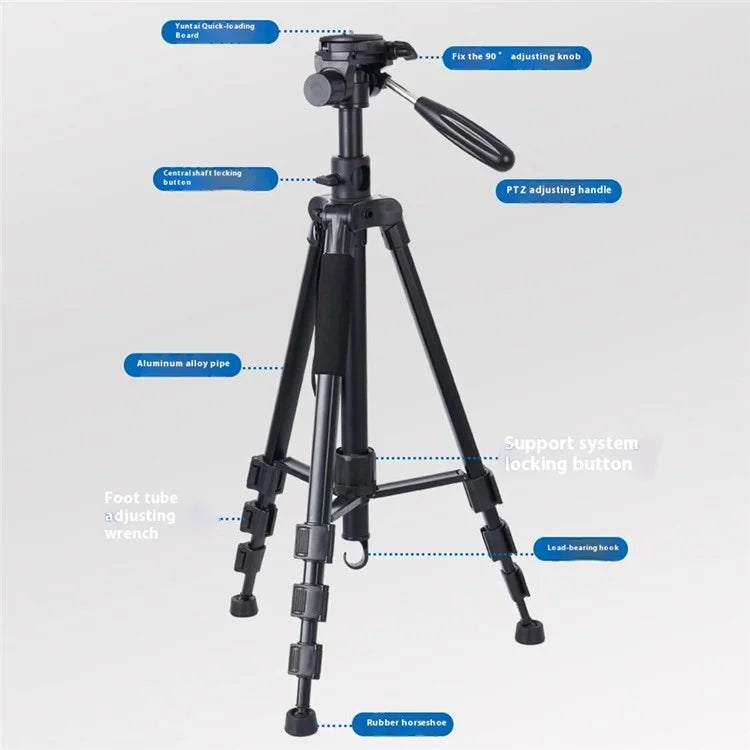 ZOMEI M1 Tripod Camera Bracket Center Axis Horizontal Mobile Phone Live Streaming Stand 4-Section Telescopic Stand, Black