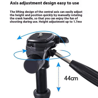 ZOMEI M1 Tripod Camera Bracket Center Axis Horizontal Mobile Phone Live Streaming Stand 4-Section Telescopic Stand, Black