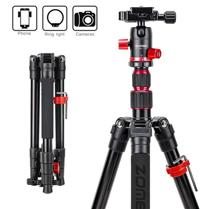 ZOMEI M5 Photo Camera Lightweight Travel Aluminum Tripod Monopod Compact Portable Photo 4-Section Tripod Stand, Black