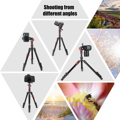ZOMEI M5 Photo Camera Lightweight Travel Aluminum Tripod Monopod Compact Portable Photo 4-Section Tripod Stand, Black