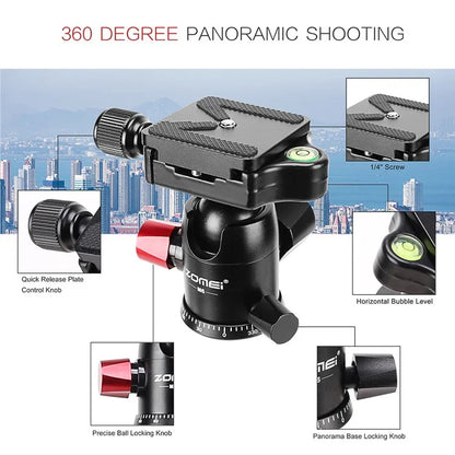 ZOMEI M6 Camera Tripod Mobile Phone Live Broadcast Bracket Aluminum Alloy 4-Section Tripod Stand