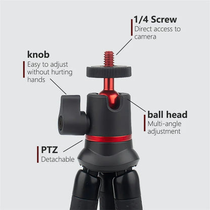 JUNNX JX-PJ-04-B Rotating Ball Head Flexible Octopus Tripod Stand with Mobile Phone Holder Clip