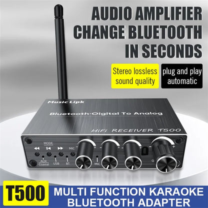 T500 U-Disk Mic Amplifier Speaker Converter with Remote Control, Bluetooth 5.3 Audio Adapter