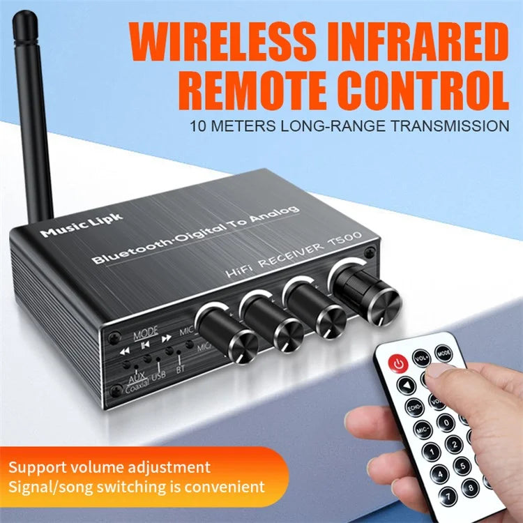 T500 U-Disk Mic Amplifier Speaker Converter with Remote Control, Bluetooth 5.3 Audio Adapter