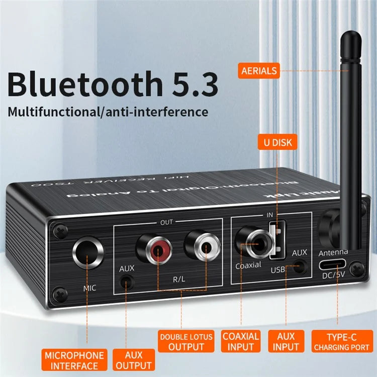 T500 U-Disk Mic Amplifier Speaker Converter with Remote Control, Bluetooth 5.3 Audio Adapter
