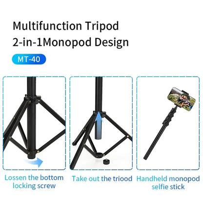 JMARY MT-40 2-in-1 5-section Height Adjustable Tripod Monopod with Phone Holder