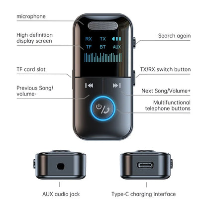 GT69 Bluetooth 5.4 Transmitter Receiver 2-In-1 Audio Adapter AUX Connector