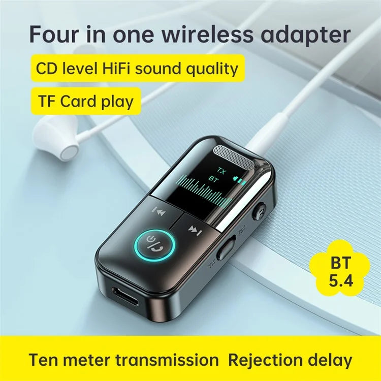 GT69 Bluetooth 5.4 Transmitter Receiver 2-In-1 Audio Adapter AUX Connector