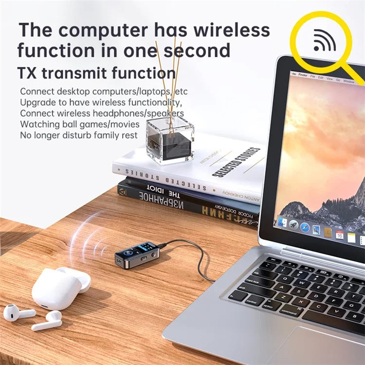 GT69 Bluetooth 5.4 Transmitter Receiver 2-In-1 Audio Adapter AUX Connector
