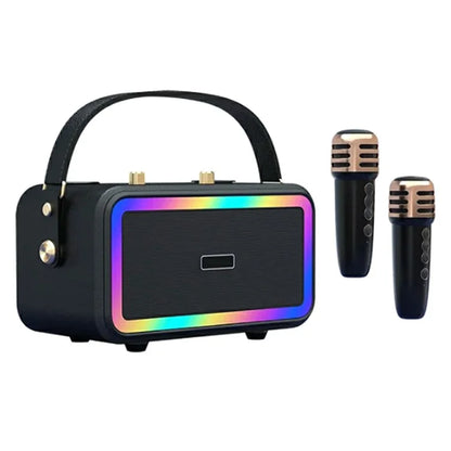 M3201 Home Karaoke Retro Bluetooth Speaker RGB Light Loudspeaker with 2 Microphones