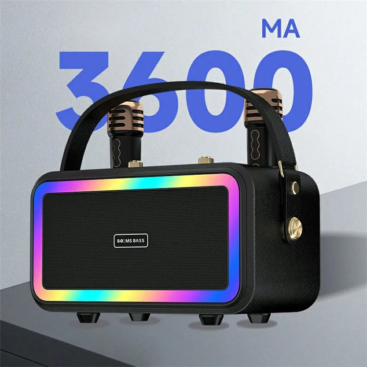 M3201 Home Karaoke Retro Bluetooth Speaker RGB Light Loudspeaker with 2 Microphones