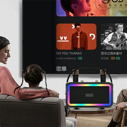 M3201 Home Karaoke Retro Bluetooth Speaker RGB Light Loudspeaker with 2 Microphones