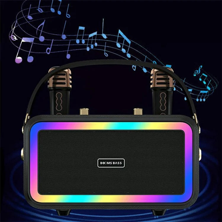 M3201 Home Karaoke Retro Bluetooth Speaker RGB Light Loudspeaker with 2 Microphones