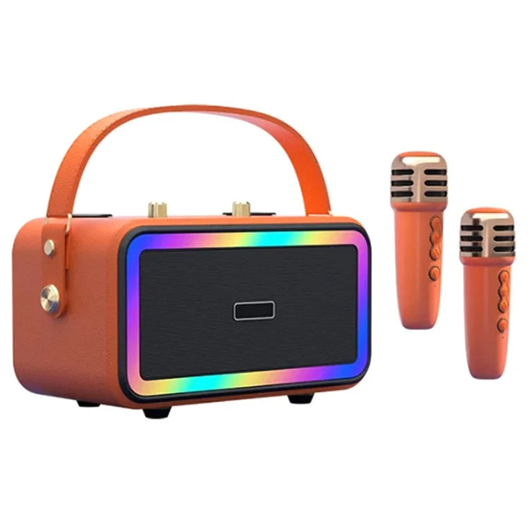 M3201 Home Karaoke Retro Bluetooth Speaker RGB Light Loudspeaker with 2 Microphones