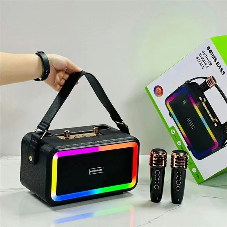 M3201 Home Karaoke Retro Bluetooth Speaker RGB Light Loudspeaker with 2 Microphones