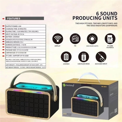 NR8801 Outdoor Wireless Speaker Portable TWS Bluetooth Subwoofer Support TF Card