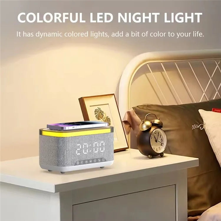 S300 Bluetooth Speaker Digital Alarm Clock 10W Wireless Charger Music Subwoofer with Colorful Light