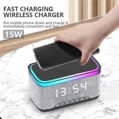 S300 Bluetooth Speaker Digital Alarm Clock 10W Wireless Charger Music Subwoofer with Colorful Light