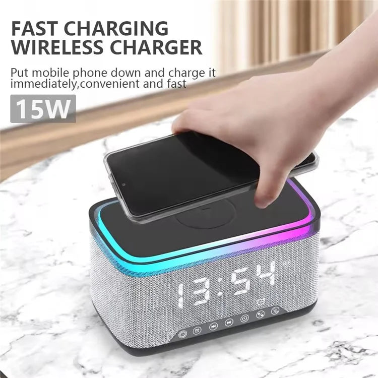 S300 Bluetooth Speaker Digital Alarm Clock 10W Wireless Charger Music Subwoofer with Colorful Light