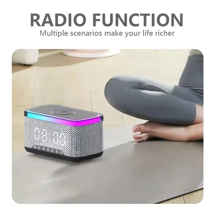 S300 Bluetooth Speaker Digital Alarm Clock 10W Wireless Charger Music Subwoofer with Colorful Light