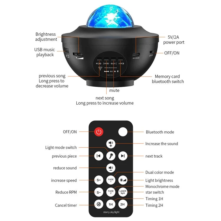 G004 Home Projector Lamp USB Powered Starry Sky Projection Ambience Lamp Bluetooth Speaker