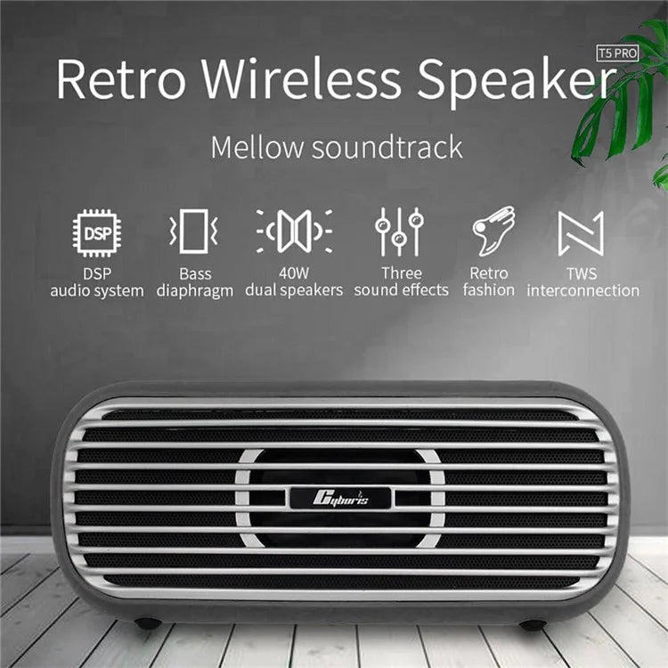 CYBORIS T5 Pro Retro TWS Bluetooth Speaker 40W Portable Subwoofer