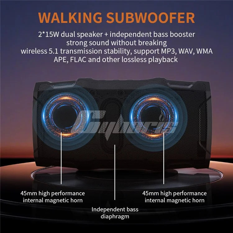CYBORIS X8 Bluetooth Golf Cart Speaker Waterproof Sound Subwoofer with Lighting and Stand Function