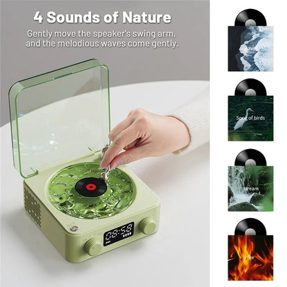 Vinyl Record Player Wireless Bluetooth Speaker Sleep Aid with Clock and Projection Light