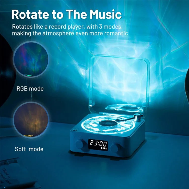 Vinyl Record Player Wireless Bluetooth Speaker Sleep Aid with Clock and Projection Light