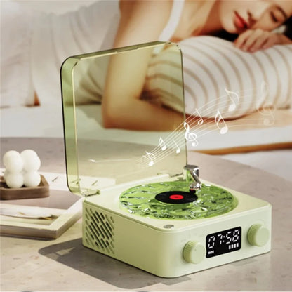 Vinyl Record Player Wireless Bluetooth Speaker Sleep Aid with Clock and Projection Light