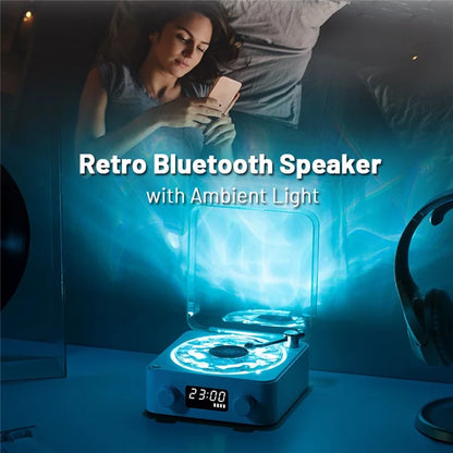 Vinyl Record Player Wireless Bluetooth Speaker Sleep Aid with Clock and Projection Light
