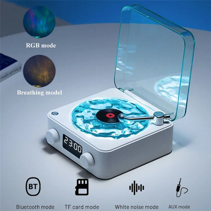 Vinyl Record Player Wireless Bluetooth Speaker Sleep Aid with Clock and Projection Light