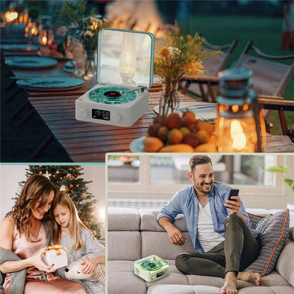 Vinyl Record Player Wireless Bluetooth Speaker Sleep Aid with Clock and Projection Light