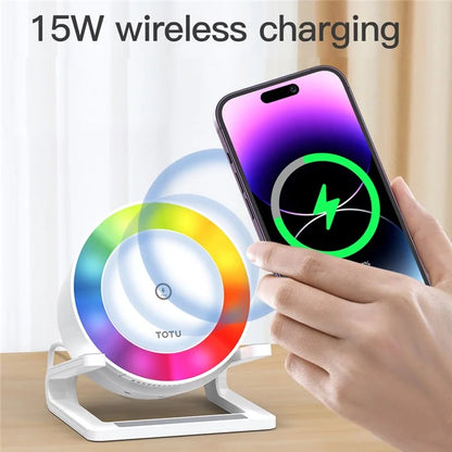 TOTU M6064Q 4 in 1 15W Wireless Charger Phone Holder Bluetooth Speaker with Night Light