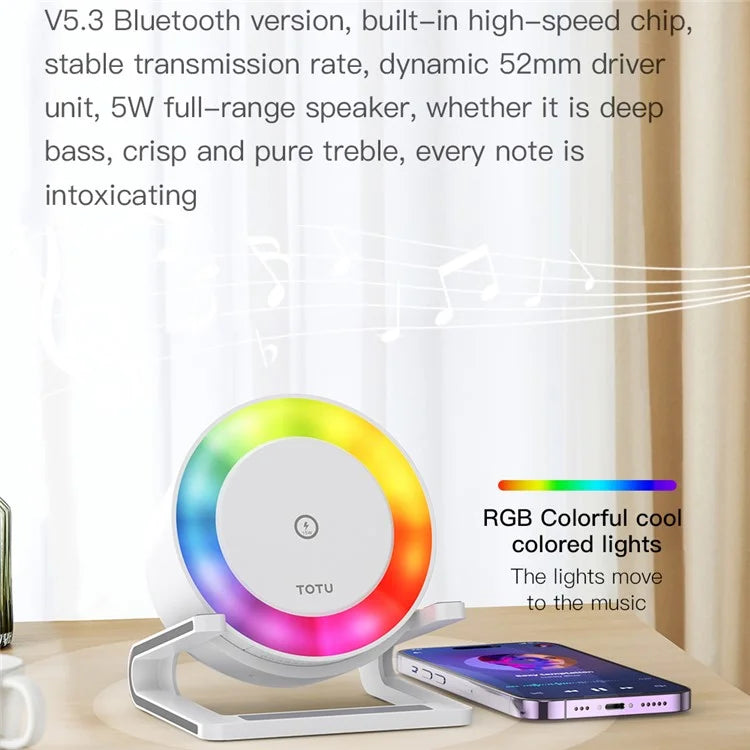 TOTU M6064Q 4 in 1 15W Wireless Charger Phone Holder Bluetooth Speaker with Night Light