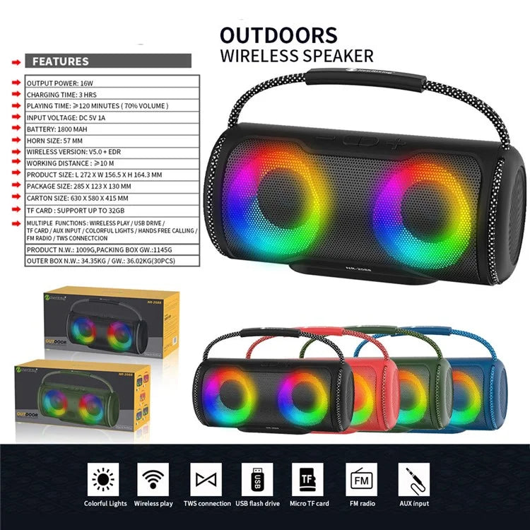 NEWRIXING NR-2088 TWS Wireless Portable Bluetooth Speaker 16W Audio Player Support TF Card