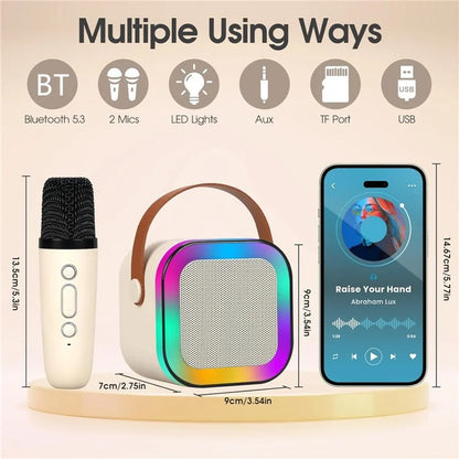 KINYO K12 English Version Karaoke KTV Machine LED Lighting Bluetooth Speaker with 2 Wireless Microphones